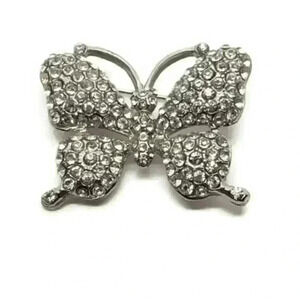 Vintage Silver & Clear Rhinestone Butterfly Brooch Boho Sparkle Gift